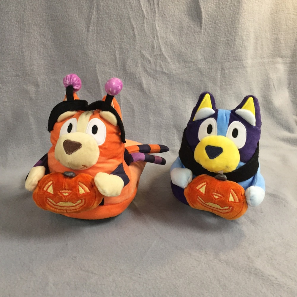 Bluey Bingo Halloween Slippers Adult Size 9/10 Pumpkin Costume Plush House Shoes